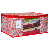 Kuber Industries Floral Design 2 Piece Non Woven Saree Cover, Extra Large, Red